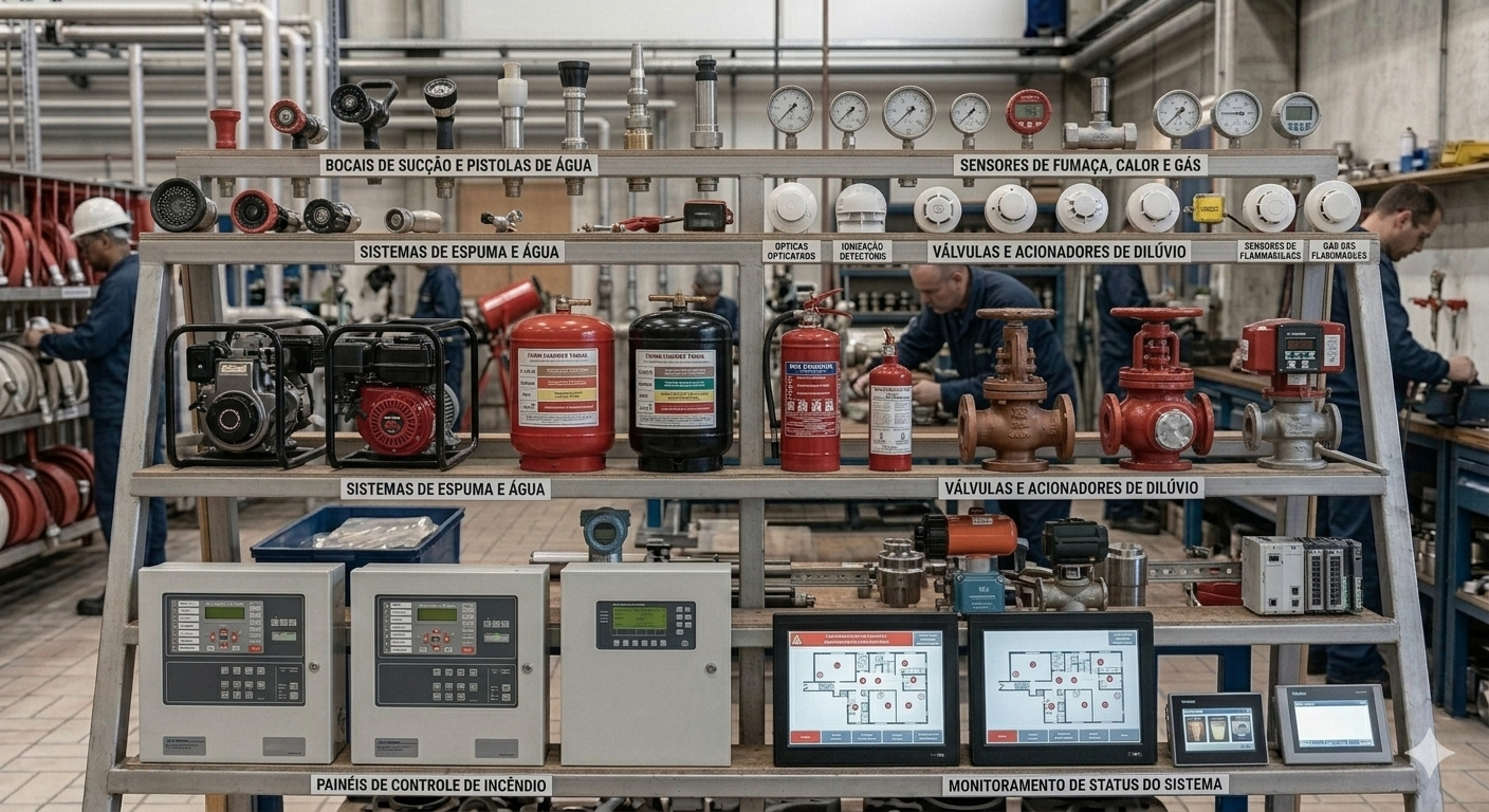 Equipamentos industriais para combate a incêndio em plantas e instalações industriais
